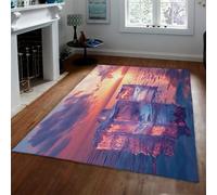 BYLEEHOMED Alfombras Naranjas para el Cielo para Dormitorio Ocean Dusk Beach Patrones de Bloques de Hielo Moderno Lavable de Pelo bajo Antideslizante y Acogedor Estética de habitación 90x180cm