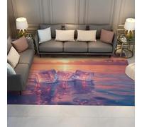 BYLEEHOMED Alfombras para el área del Atardecer en Ocean Beach Cubos de Hielo costeros Junto al mar Alfombra Antideslizante Ultrafina para Interiores para el Comedor bajo la Mesa 150x210cm