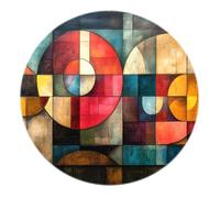 BYLEEHOMED Alfombras Redondas Coloridas Alfombra geométrica Abstracta de Dormitorio Círculos concéntricos y cuadrículas Moderno de Mediados de Siglo Arte Fina de Pelo bajo 150 cm