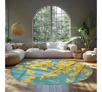 BYLEEHOMED Alfombras Redondas de Flores Lavables a máquina 120 cm Invierno Flor de Ciruelo Paisaje Verde Azulado Diseño Oriental Alfombra Circular Antideslizante para Comedor