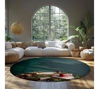 BYLEEHOMED Alfombras Redondas de Navidad Bolas Rojas Caja de Regalo marrón de Navidad alfombras Antideslizantes y Circulares para el Pasillo del Dormitorio 150 cm