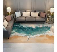 BYLEEHOMED Alfombras tranquilas para Surf 140x200cm Olas Suaves Tema Deportivo Tono Azul Olas Que no mudan Cuidado fácil Ideal para Zonas de Mucho tráfico