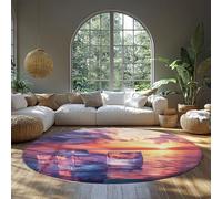 BYLEEHOMED Cielo Naranja Tropical Alfombras Circulares de Salida del Sol para Dormitorio Patrones de Bloques de Hielo de Playa Decor estética acogedora Lavable de Pelo bajo Antideslizante 150 cm