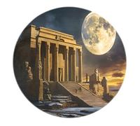 BYLEEHOMED Cultura egipcia Alfombra Redonda Vintage Noche de Luna Llena Paisaje Ruinas de alfombras Góticas estéticas para salón Decoración de la Biblioteca 180 cm