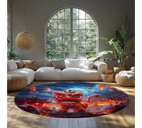 BYLEEHOMED Danza del León Rojo Alfombras Redondas de 180 cm Tradición Oriental Temática Festiva de Año Nuevo Farolillas Alfombra Suficiente Textura Suave Aplica al salón
