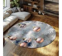 BYLEEHOMED Feliz Navidad Alfombra Redonda Suave y Lavable Bola de Navidad Rosa Ensueño Alfombra Antideslizante para salón Comedor 210 cm