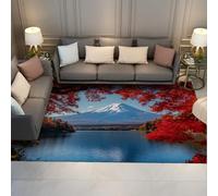 BYLEEHOMED Felpudo de Bienvenida del Monte Fuji Hojas de Arce Rojo de Lago japonés Alfombra Antideslizante de Perfil bajo para la Entrada de Interiores 80x150cm