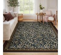 BYLEEHOMED Felpudo de Entrada Estilo William Morris Alfombra de diseño Original con Hojas Retro Suave Alfombra Vintage Oscura para recibidor y Sala de Estar Lavable a máquina 180x240cm