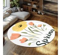 BYLEEHOMED Flores Silvestres con Zonas Redondas y Florales Alfombra de Primavera Flor rústica Lavable Cerveza Antideslizante Alfombra para Dormitorio salón residencia universitaria 60 cm