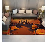 BYLEEHOMED Halloween Alfombras Pequeñas Vintage Castillo Alfombras de Cocina Decoración Navideña Linterna de Calabaza Alfombra de Piso Divertida Decoraciones para el Hogar 100x150cm
