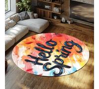 BYLEEHOMED Hola Spring Living Living Alfombra de Gran área Redonda y decoración Antideslizante para el hogar Alfombra Lavable a máquina de Perfil bajo para sofá pequeño Interior 210 cm