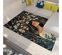 BYLEEHOMED Jardín de la Selva Alfombra de Gran Área Flores y Plantas Suaves Retrato de Chica Alfombra Antideslizante de Pelo bajo Lavable para rincón de Lectura 60x90cm
