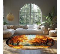 BYLEEHOMED Senderos del Bosque otoñal Alfombra Circular para Dormitorio Interior Paisaje Natural otoñal Alfombra Redonda Antideslizante de Perfil bajo Decoración del Porche Delantero 210 cm