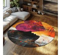 BYLEEHOMED Silueta Facial Alfombra Redonda Grafiti Abstracto Alfombra Circular Lavable Antideslizante de Granja Alfombra Interior para Dormitorio Porche Delantero 150 cm