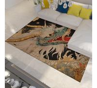 BYLEEHOMED Tapete de Cocina Japanese Dragon 140x200cm Alfombra Tradicional Ukiyo-E de Pelo bajo Clásica Asiática Vintage para el Pasillo