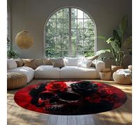 BYLEEHOMED Tapete Redondo Halloween 180 cm Cráneo Color Sangre de Rosa Felpudo Círculo Espeluznante Frente al Lavabo Alfombra Oscura Gótica Esterilla Suelo para Decoración Junto a la Cama