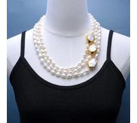 BYLSAGWHT 20" 3 Rows Cultured Baroque Pearl Necklace Pearl Gold Color Plated Connector Chokers Luxury Wedding For Women