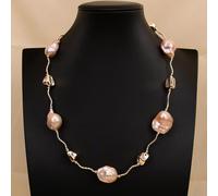 BYLSAGWHT 20'' Cultured Baroque Pearl Gold Plated Beads Keshi Pearl Necklace Party Chain Sweater chain For Lady