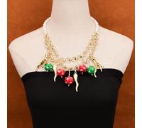 BYLSAGWHT 20'' Freshwater Cultured White Pearl Colorful Golden Chain Necklace Enamel Glaze Pearl Resin Coral Branch Charms Pendant