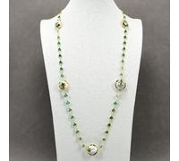 BYLSAGWHT 36" Cultured White Coin Keshi Pearl Green Heart Glass Chain Long Necklace Sweater chain Women Party Gifts