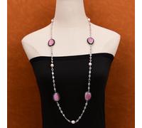 BYLSAGWHT 39" Cultured Lavender Rice Pearl Cat Eye Paved Zircon Chain Long Necklace Sweater chain For Women