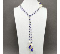BYLSAGWHT 51''Glass Cultured White Rice Pearl Sweater chain Long Necklace Women Fashion Jewelry Gifts