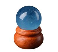 BYLSAGWHT Aquamarine Crystal Sphere Blue Gemstone Ball Sculpture Figurine with Wooden Stand for Home Decoration Fengshui,18mm