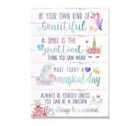 BYLSAGWHT Be Your Own Kind of Beautiful Canvas Wall-Art - Inspirational Affirmation Quote for Teen Girls Room, Motivational Decor for Teen Bedroom and Nursery(Framed,12x18inch(30x45cm))