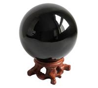 BYLSAGWHT Black Obsidian Gemstone Crystal Balls, Divination Fengshui Sphere with Wooden Stand for Witchcraft Mediation Home Office Decoration,60mm/2.4in