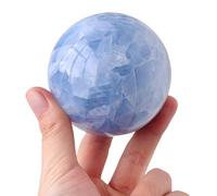 BYLSAGWHT Celestite Crystals Ball,Blue Decorative Balls with Wood Stand, Polished Stone Divination Sphere for Feng Shui,Home Decor,8~9cm