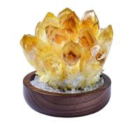 BYLSAGWHT Citrine Quartz Cluster with Wood Base, Yellow Crystal,Irregular Point Gemstone Home Decor