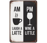 BYLSAGWHT Coffee Wine Puns Laugh A Latte Wine A Little Classic Metal Sign For Home Dining Room Bathroom Laundry Room 8 X 12 in