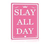 BYLSAGWHT Coquette Aesthetic Slay All Day Tin Sign for Teen Girls Bedroom Vintage Dorm Room Wall Decor 8 X 12 in