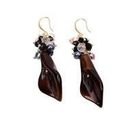BYLSAGWHT Cultured Pearl Black Agate Flower Crystal Necklace Bracelet Earrings Sets Women Gifts(Earrings)