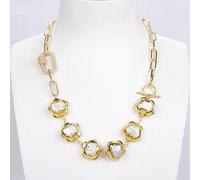 BYLSAGWHT Cultured White Keshi Flower Pearl Gold Edge Plated Link Chain Choker Necklace For Women Gift