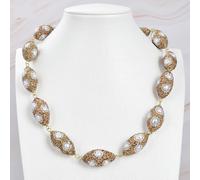BYLSAGWHT Cultured White Keshi Pearl Yellow Plated Oval Nugget Beads Necklace Lady Women Gift Jewelry