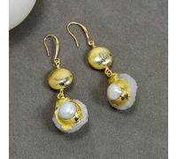 BYLSAGWHT Cultured White Pearl White Quartz Slice Beaded Brushed Bead Necklace Earrings Sets Lady Gifts(Earrings)