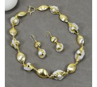 BYLSAGWHT Cultured White Pearl White Quartz Slice Beaded Brushed Bead Necklace Earrings Sets Lady Gifts(Sets)