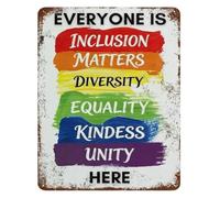 BYLSAGWHT Everyone Welcome Metal Tin Sign Diversity Makes Stronger Rainbow Pride Wall-Art for Living Room Classroom 8 X 12 in
