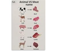 BYLSAGWHT Farm Animal to Meat Name Guide Canvas Wall-Art Minimalist Print for Bedroom and Kitchen Area(Unframed,12x18inch(30x45cm))