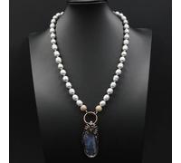BYLSAGWHT Freshwater Cultured Gray Rice Pearl Necklace Blue Rough Raw Pendant 23" For Women