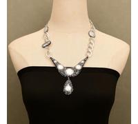 BYLSAGWHT Freshwater Cultured White Keshi Pearl Chain Necklace Coin Pearl Charm Paved Pendant 21" For Women
