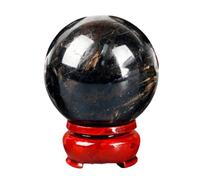 BYLSAGWHT Garnet Crystal Ball Ornaments Black Sphere Desktop Decor Feng Shui Stone for Divination Home Decoration,60~70mm