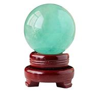 BYLSAGWHT Gem Small Fluorite Crystal Ball Green Purple Quartz Stone with Decorative Wooden Stand for Home Decor, crystal-7cm