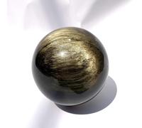 BYLSAGWHT Gold Obsidian Black Crystal Ball Ornaments Ore Hand-Polished Living Room Office Decoration,30mm
