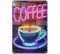 BYLSAGWHT Neon Coffee Sign Vintage Metal Sign For Garage Studio Office Library Wall Decoration 8 X 12 in