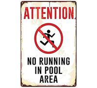 BYLSAGWHT Official No Running In Pool Area Sign Vintage Metal Tin Plaque for Pool Backyard Clubhouse 8 X 12 in