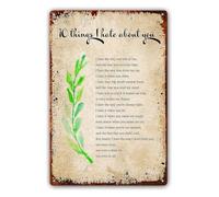 BYLSAGWHT Poetry Wall-Art Metal Tin Sign Funny Things I Hate List Vintage Humor Sign for Bathroom Home 8 X 12 inch