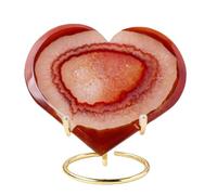 BYLSAGWHT Red Agate Slice Geode Heart Shape Quartz Rock Gemstone with Stand Crystal Druzy Home Decor Precious Gifts,200-300g