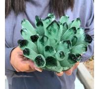 BYLSAGWHT Stone Green Phantom Quartz Crystal Cluster Potted Decorative Ornaments(600-700g)